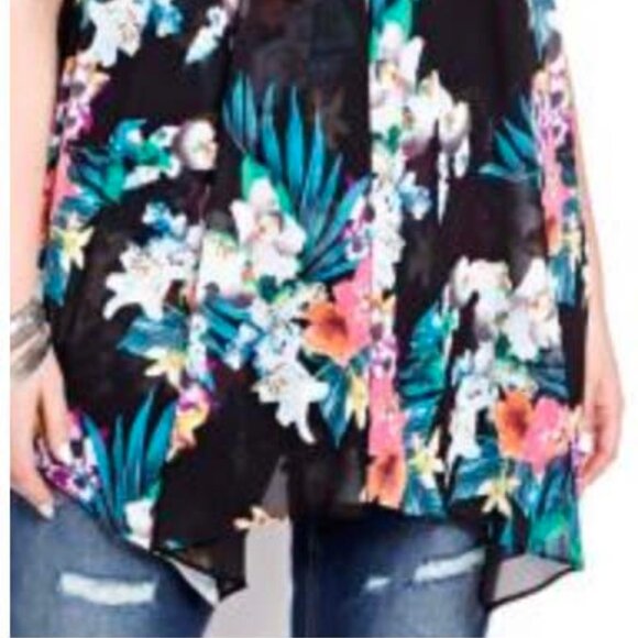 NEW PHOTOS! ASYMMETRIC SLEEVELESS BLOUSE, FLOWER MULTICOLOUR, SIZE 24, SHIRT - Picture 8 of 14